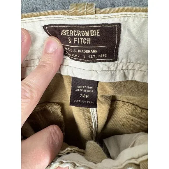 Vintage Abercrombie Fitch Cargo Pants Men's 34 x 29 Beige Y2K Baggy Skater - Picture 3 of 8